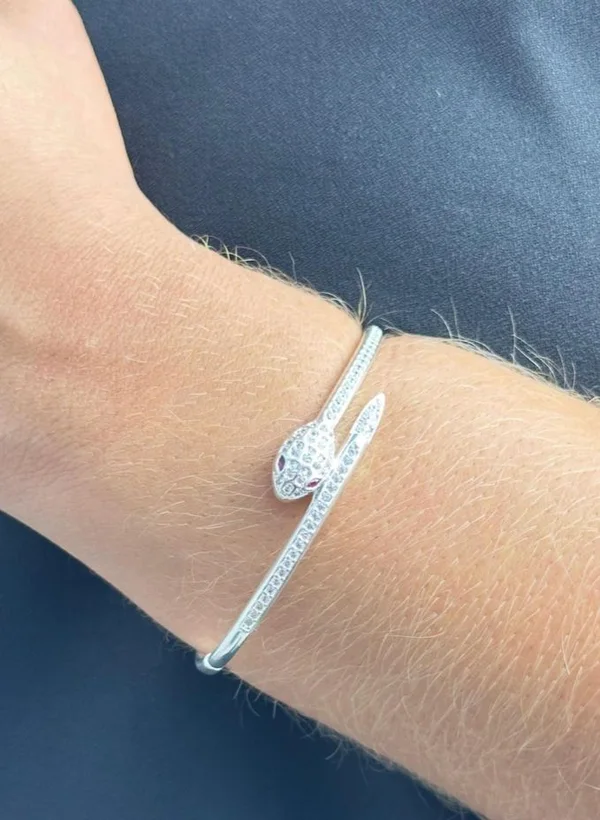 Bracelete Cobra Cravejado — Banhado a Prata 925
