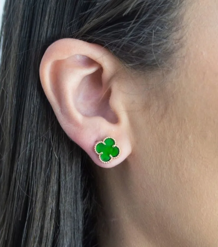 Brinco Trevo Verde — Banhado a Ouro 18k