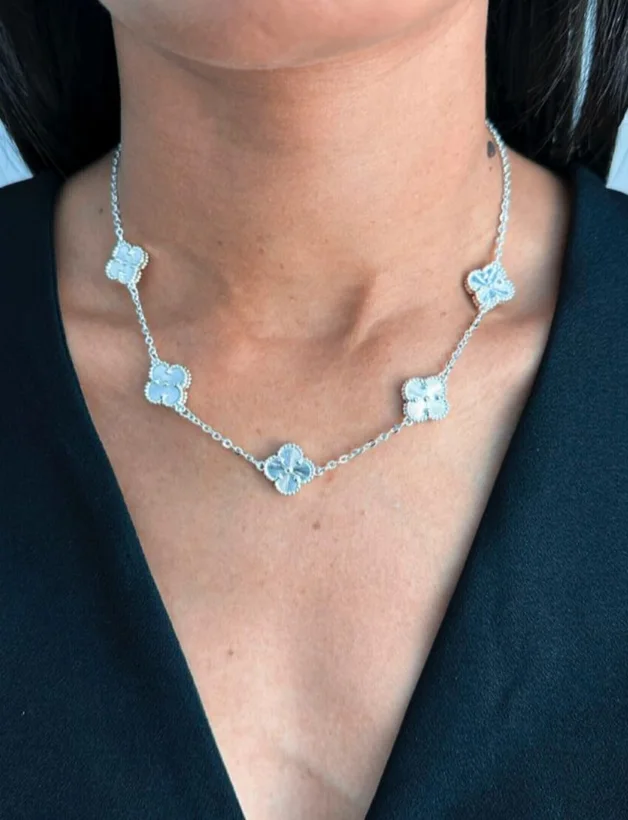 Choker Trevos Camada Dupla — Banhado a Prata 925