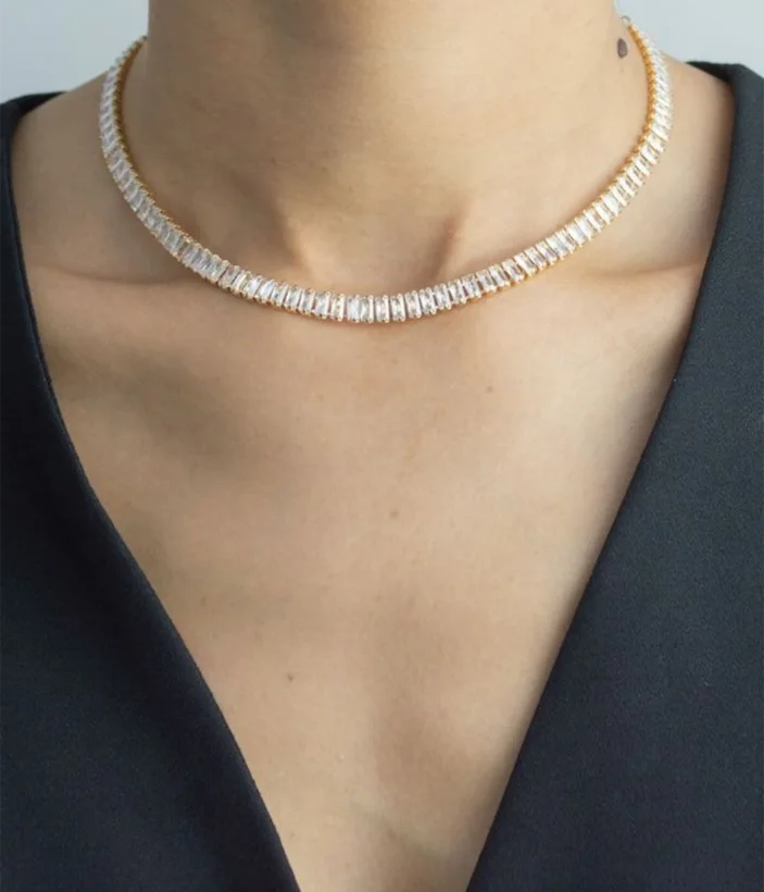 Choker Riviera Baguete Grossa — Banhado a Ouro 18k