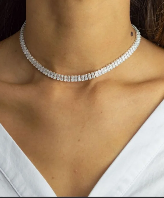 Choker Riviera Baguete Grossa — Banhado a Prata 925