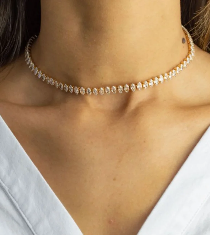 Choker Riviera Navete Grossa — Banhado a Ouro 18k
