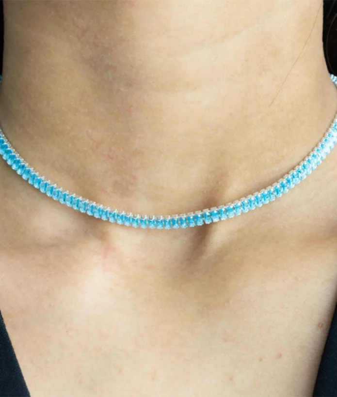 Choker Riviera Baguete Azul — Banhado a Prata 925