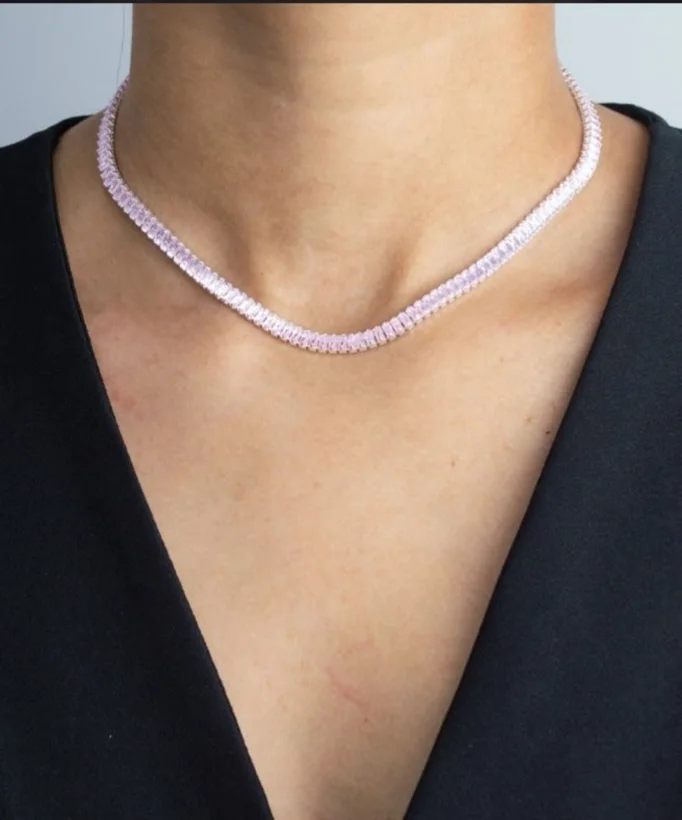 Choker Riviera Baguete Rosa — Banhado a Prata 925