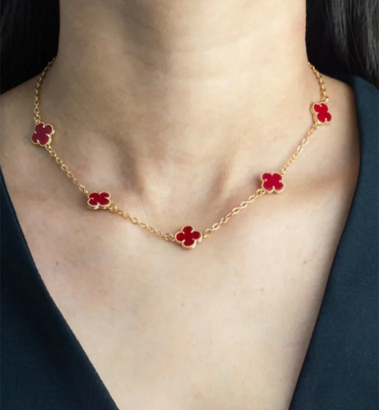 Choker Trevos Virgínia — Vermelho - Banhado a Ouro 18k