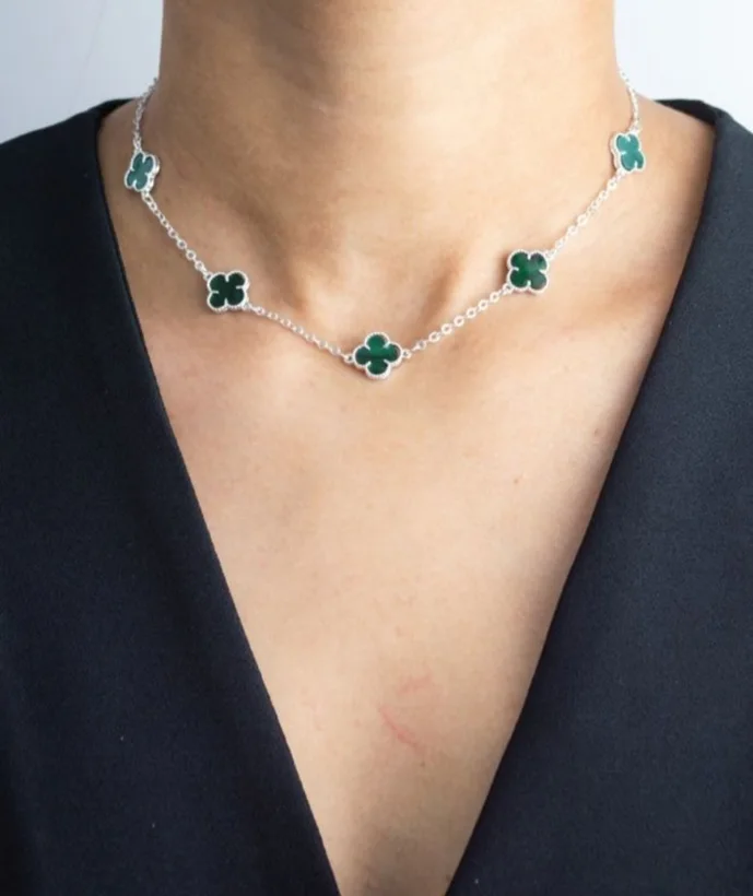 Choker Trevos Virgínia — Verde - Banhado a Prata 925