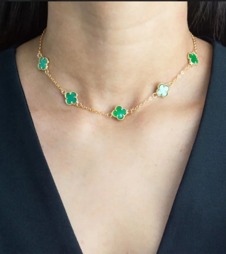Choker Trevos Virgínia — Verde - Banhado a Ouro 18k