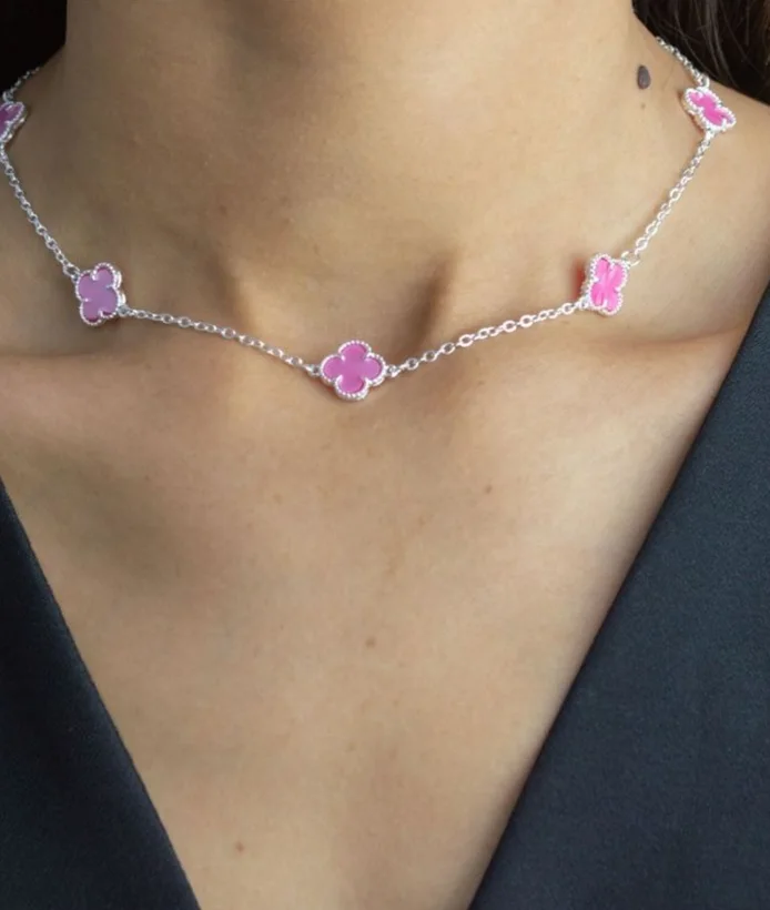 Choker Trevos Virgínia — Rosa - Banhado a Prata 925