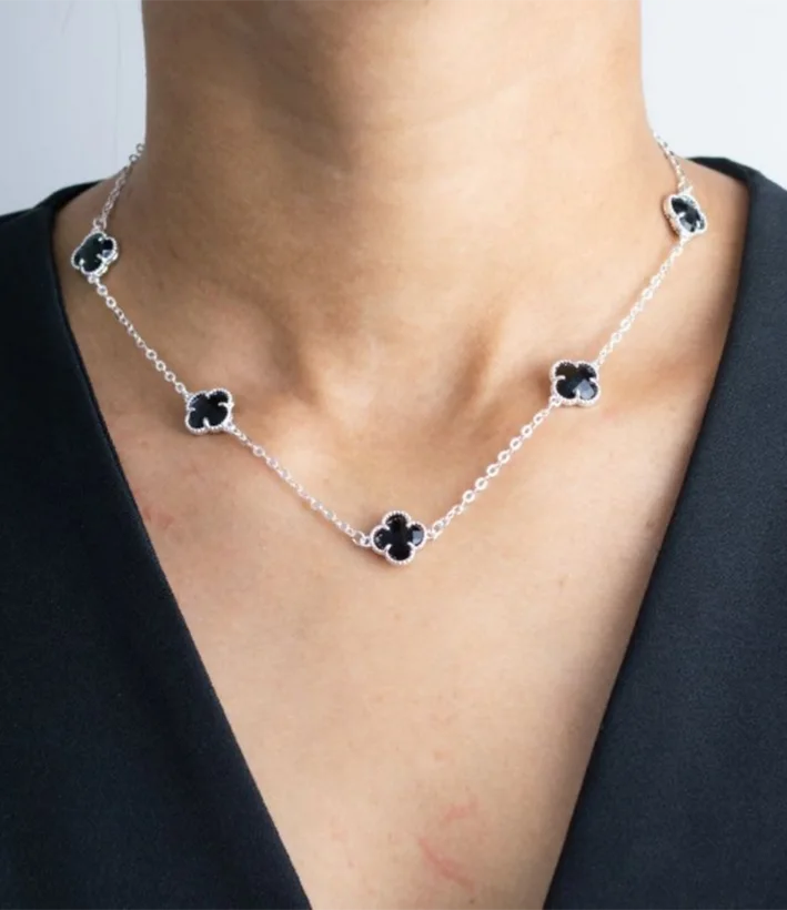 Choker Trevos Virgínia — Preto - Banhado a Prata 925