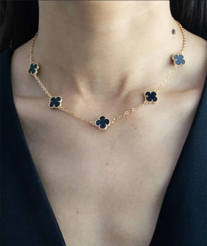Choker Trevos Virgínia — Preto - Banhado a Ouro 18k
