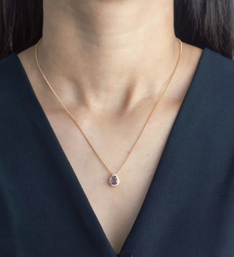 Colar Gota Ametista com Zircônias — Banhado a Ouro 18k