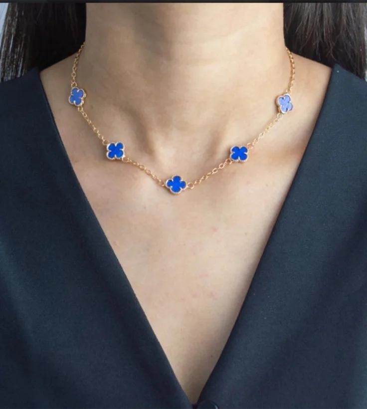 Choker Trevos Virgínia — Azul - Banhado a Ouro 18k