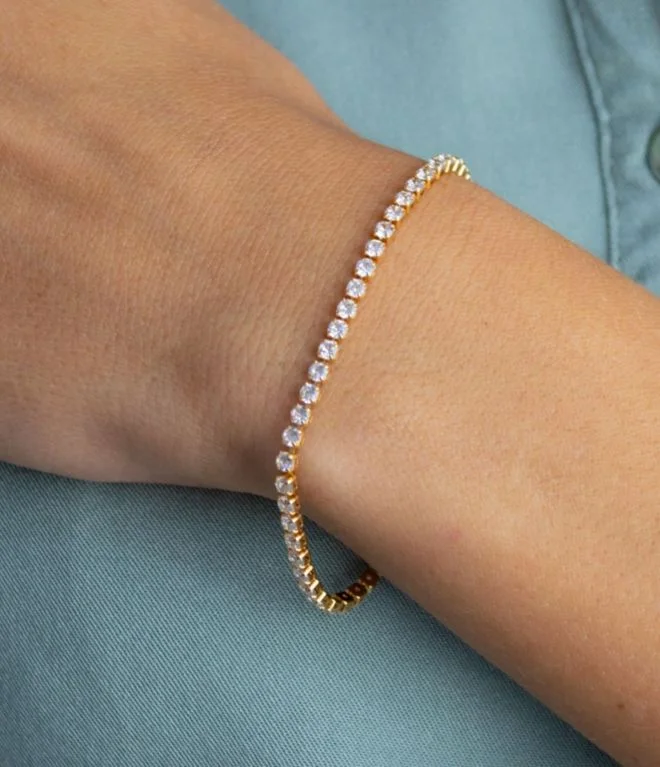 Pulseira Riviera Quadrada Fina — Banhado a Ouro 18k