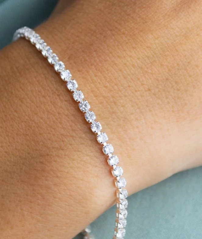 Pulseira Riviera Quadrada Fina — Banhado a Prata 925