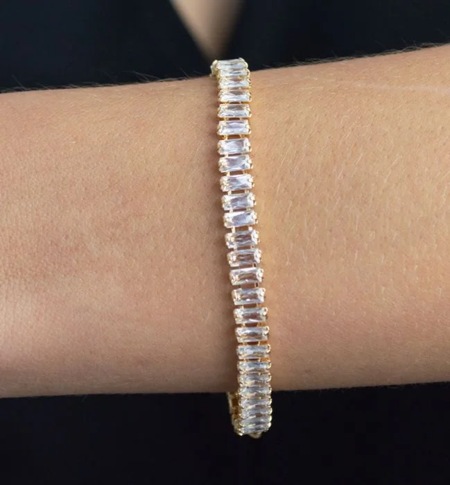 Pulseira Riviera Baguete Grossa — Banhado a Ouro 18k