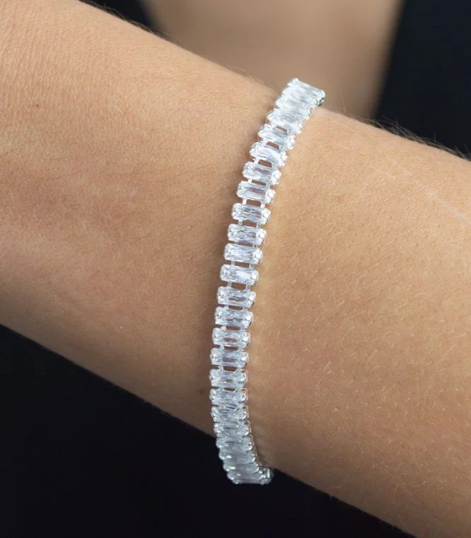 Pulseira Riviera Baguete Grossa — Banhado a Prata 925