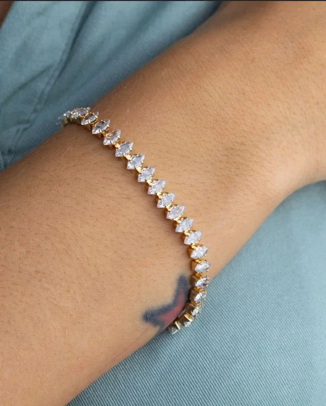 Pulseira Riviera Navete Grossa — Banhado a Ouro 18k