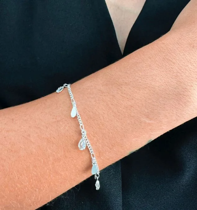 Pulseira Gotas Zircônia — Banhado a Prata 925